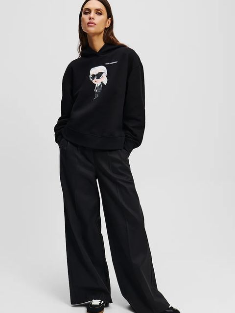 Karl Lagerfeld bluza IKON damska kolor czarny z kapturem z nadrukiem A1W20083