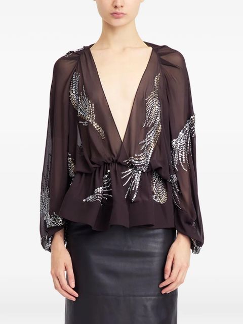 16Arlington Tula embellished long-sleeve top - Brown