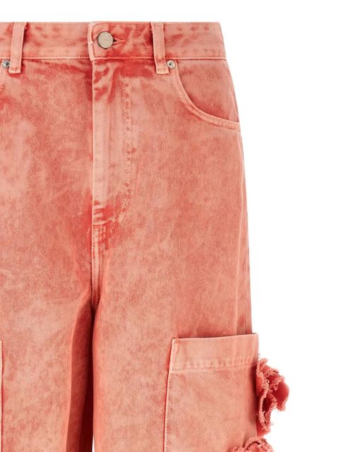 GANNI floral-appliqué cargo jeans - Orange