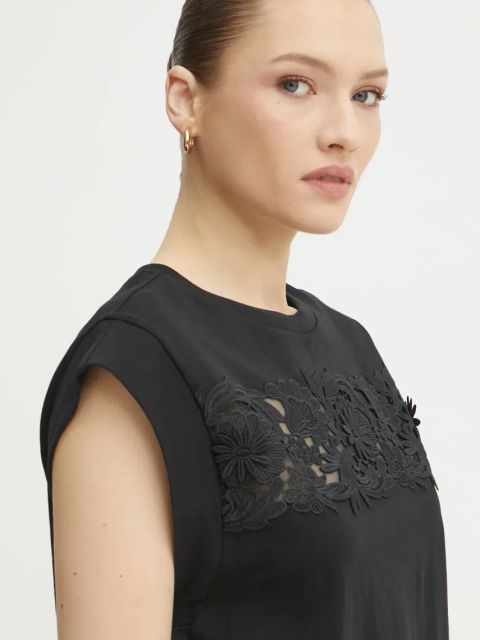 Twinset t-shirt bawełniany damski kolor czarny 251TP2073