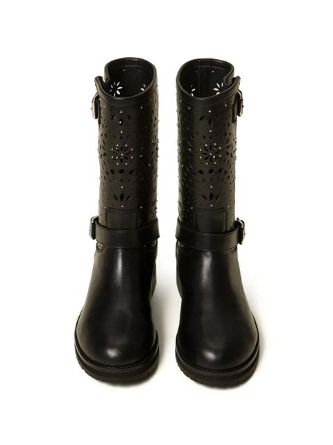 TWINSET leather biker boots - Black