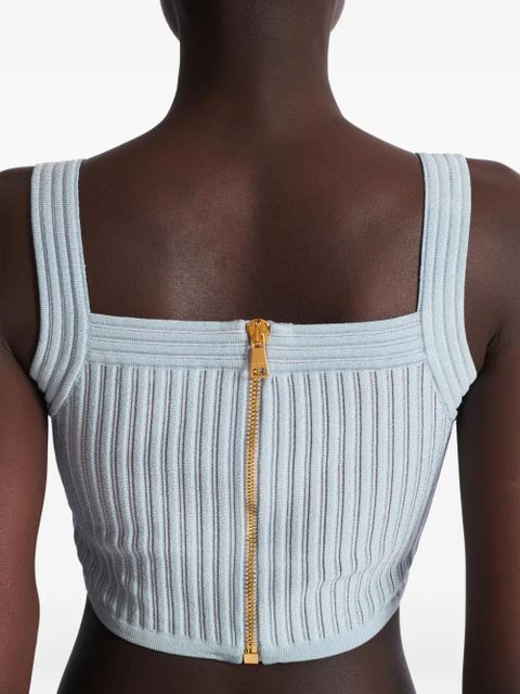 Balmain ribbed square-neck top - Blue