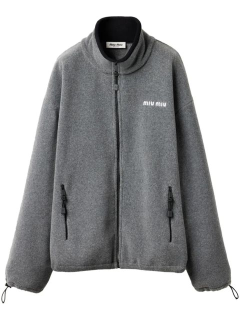 Miu Miu logo-embroidered fleece sweatshirt - Grey - zdjęcie produktu nr 1