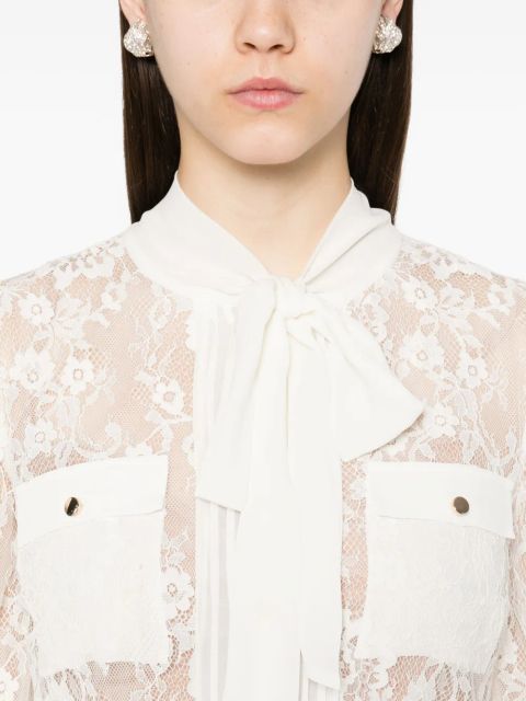 Self-Portrait lace pussy-bow midi dress - White