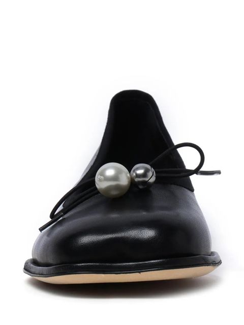 Simone Rocha bow-embellished leather ballerina shoes - Black