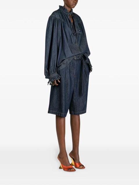 DRIES VAN NOTEN belted denim shorts - Blue