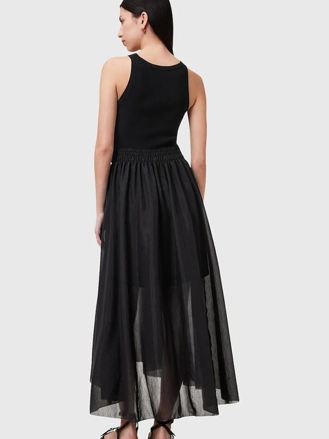 AllSaints sukienka ZENIA kolor czarny midi rozkloszowana W188DC