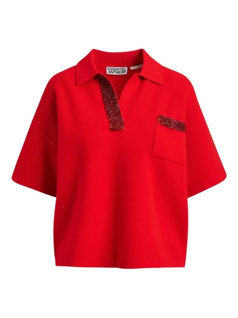 Essentiel Antwerp International bead-embellished polo top - Red - zdjęcie produktu nr 1