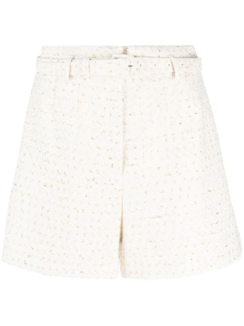 Self-Portrait belted bouclé shorts - Neutrals - zdjęcie produktu nr 1