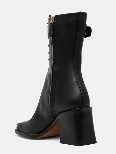 Pollini botki skórzane kolor czarny na słupku PA24058M0NPC100A