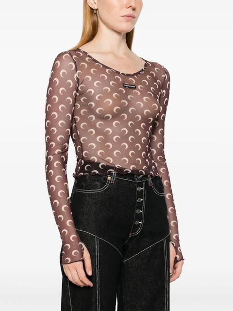 Marine Serre Moon-print mesh crop top - Brown