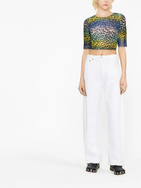GANNI leopard-print crop T-shirt - Green