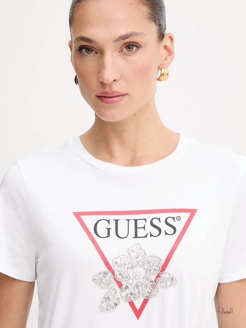 Guess t-shirt bawełniany damski kolor biały W5YI38 I3Z14