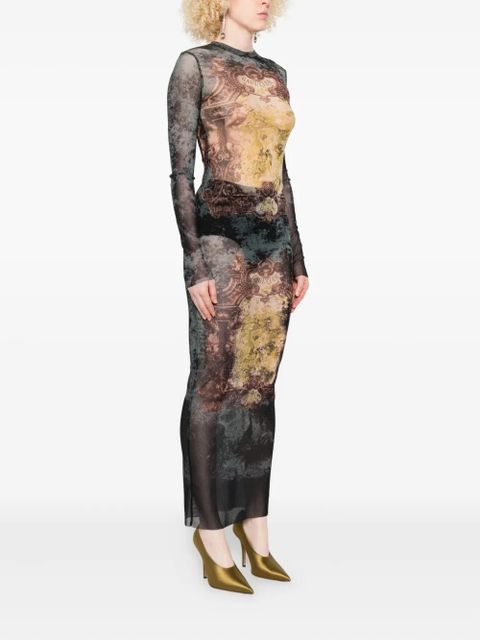 Jean Paul Gaultier baroque-print long-sleeved maxi dress - Black