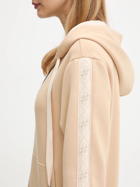 Guess bluza damska kolor beżowy z kapturem z aplikacją W5YQ05 KBYE2