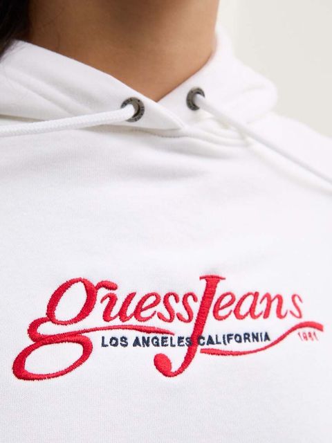 Guess Jeans bluza damska kolor biały z kapturem z aplikacją W4YQ12 KC811