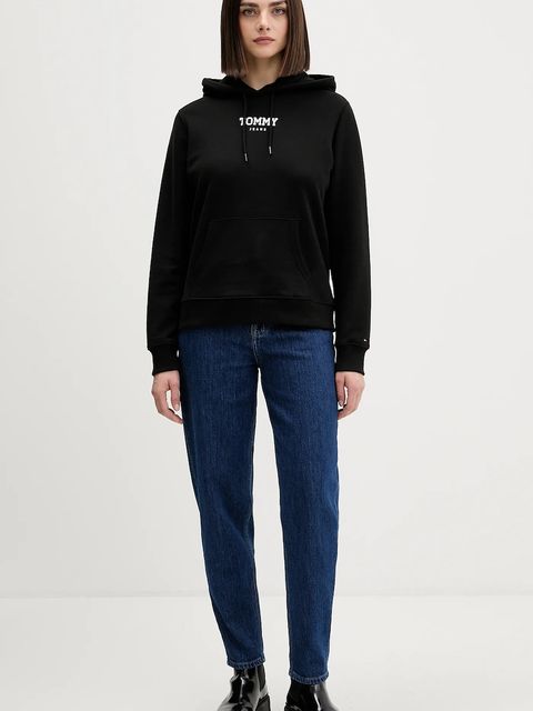 Tommy Jeans bluza bawełniana damska kolor czarny z kapturem z nadrukiem DW0DW21921 - zdjęcie produktu nr 2
