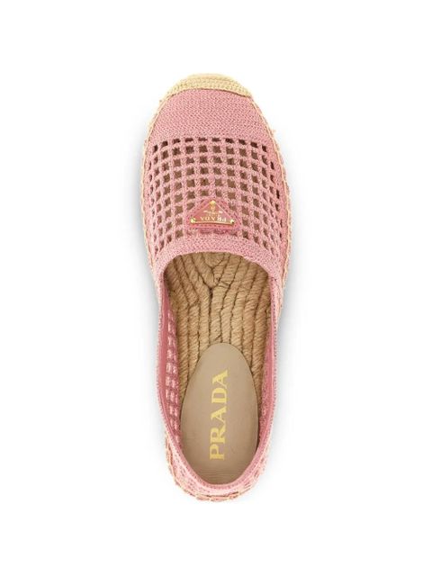 Prada crochet-knit logo-plaque espadrilles - Pink