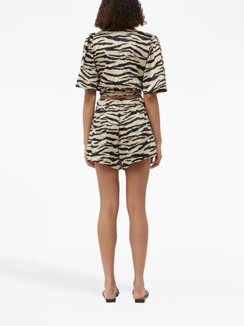 GANNI zebra-print crinked shorts - Black