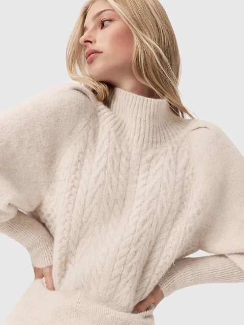 AllSaints sweter z dodatkiem alpaki damski kolor brązowy z półgolfem W090KD