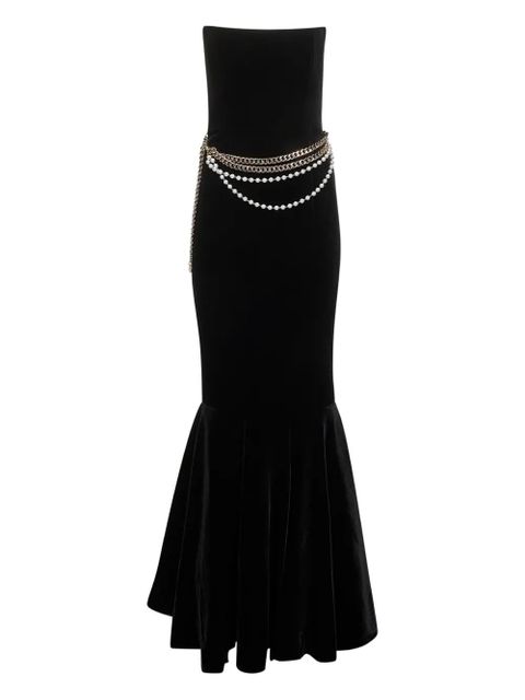 Self-Portrait chain-embellished velvet dress - Black - zdjęcie produktu nr 1