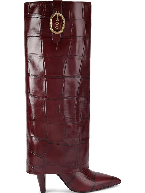 Kurt Geiger London kozaki skórzane Fold Over Tall Boot damskie kolor brązowy na słupku 5022354419 - zdjęcie produktu nr 1