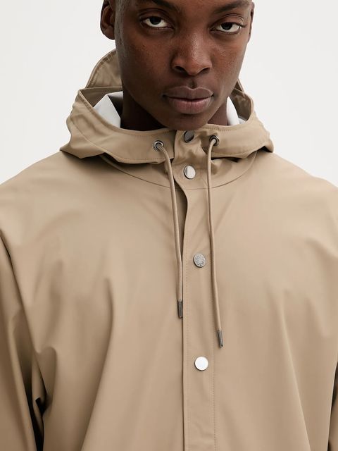 Rains kurtka 12020 Long Jacket kolor beżowy przejściowa 12020