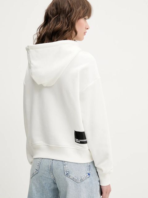 Karl Lagerfeld Jeans bluza damska kolor biały z kapturem z nadrukiem A2W20053
