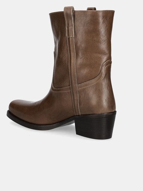 Weekend Max Mara botki skórzane Ranch damskie kolor brązowy na małym obcasie 2525796034600