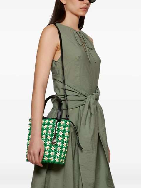 LOEWE mini beaded flower bucket bag - Green