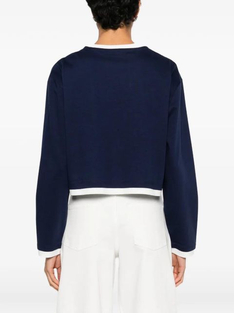 Maje long-sleeve logo-embroidered top - Blue