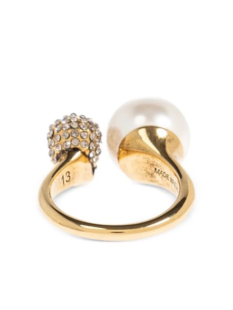 Alexander McQueen pearl-embellished skull ring - Gold