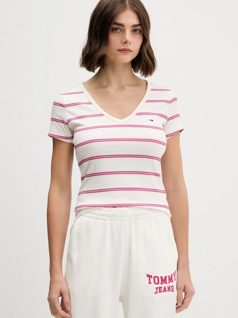 Tommy Jeans t-shirt damski kolor beżowy DW0DW17385 - zdjęcie produktu nr 1