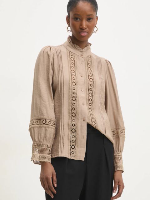 Answear.LAB koszula damska kolor beżowy regular ze stójką