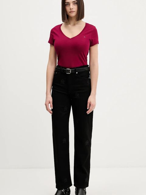 Tommy Jeans t-shirt bawełniany damski kolor bordowy DW0DW20458