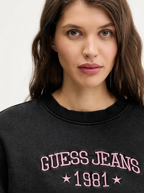 Guess Jeans bluza bawełniana damska kolor czarny z aplikacją W6RQ04 KCPR1