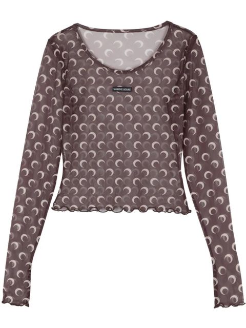 Marine Serre Moon-print mesh crop top - Brown - zdjęcie produktu nr 1