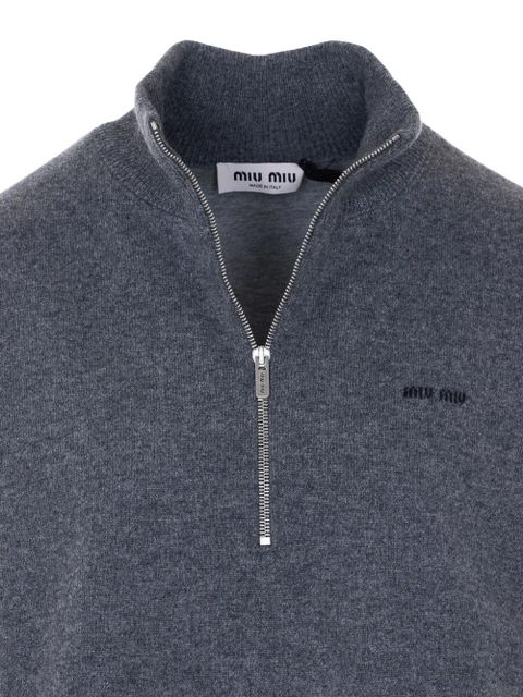 Miu Miu half-zip embroidered-logo sweater - Grey