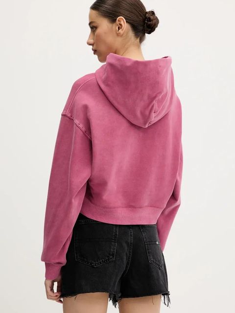 Tommy Jeans bluza bawełniana damska kolor różowy z kapturem z aplikacją DW0DW20311