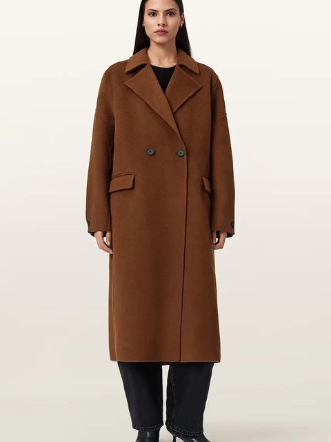 AllSaints płaszcz z dodatkiem wełny SELLMA kolor brązowy W019OD