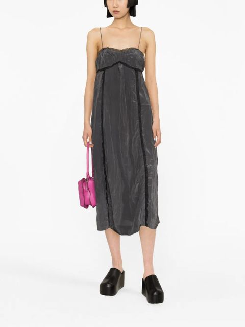 GANNI tulle-trim charmeuse slip dress - Grey