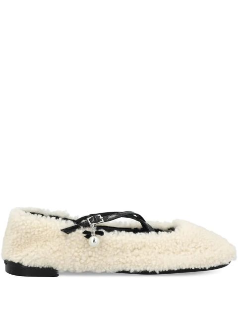 Jimmy Choo shearling cross-strap ballerina flats - Brown