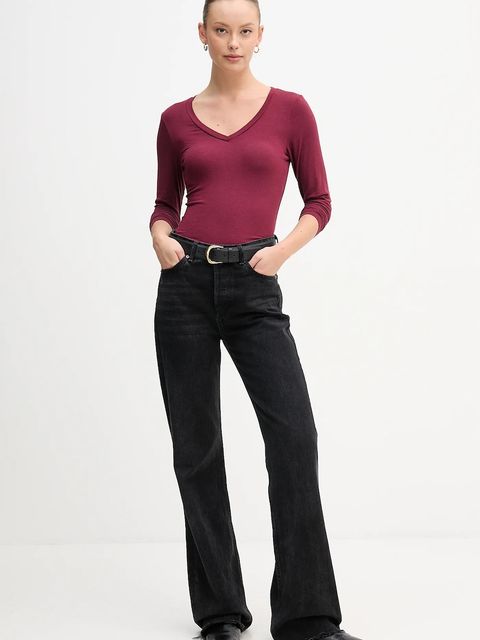 United Colors of Benetton longsleeve z domieszką kaszmiru kolor bordowy 3LRU3M076 - zdjęcie produktu nr 2