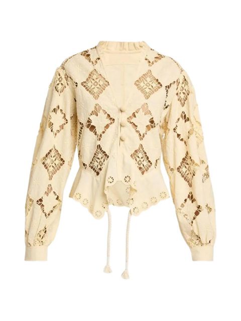 ISABEL MARANT Nina broderie anglaise puff-sleeve blouse - Neutrals - zdjęcie produktu nr 1
