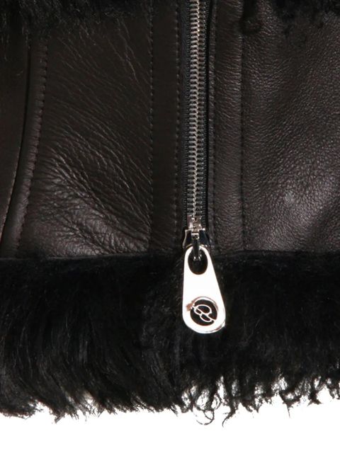 Blumarine leather-detail fleece jacket - Black