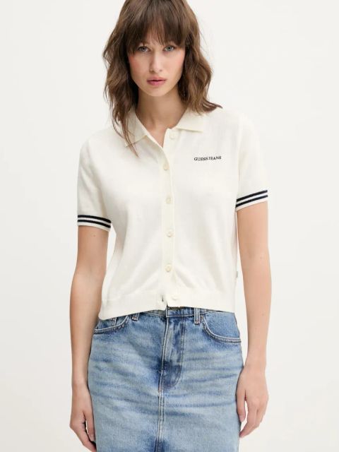 Guess Jeans polo z domieszką wełny damski kolor beżowy W5GR03 Z3HO2