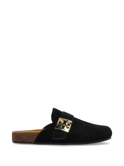 Tory Burch logo-plaque suede slippers - Black - zdjęcie produktu nr 1
