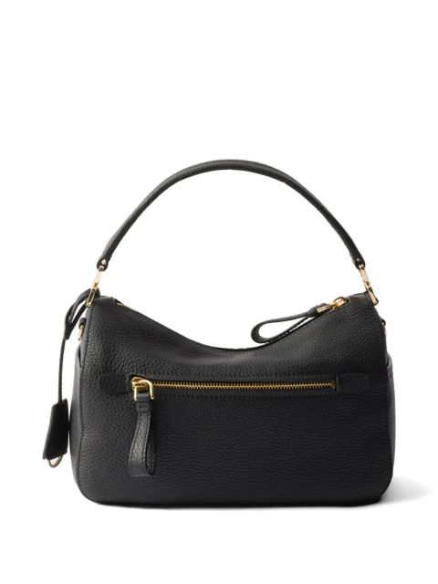 Prada small logo-plaque leather shoulder bag - Black