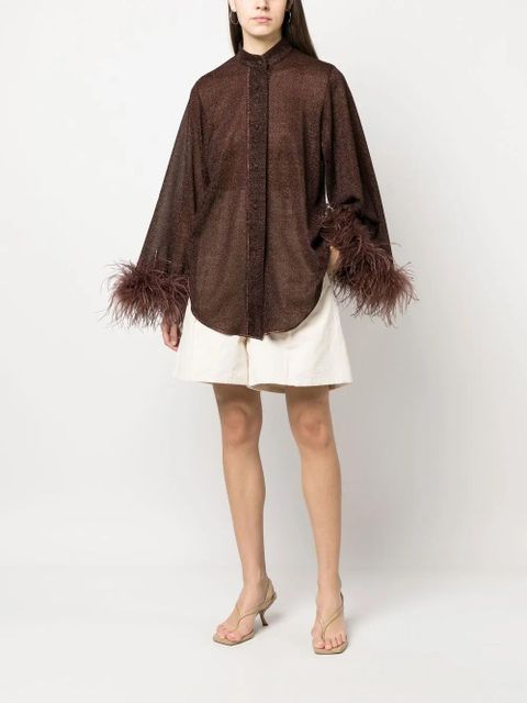 Oséree feather-trim detail blouse - Brown - zdjęcie produktu nr 2