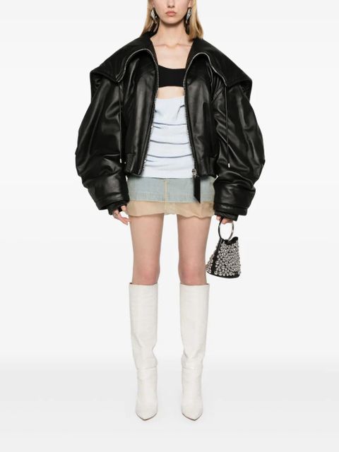 The Attico padded leather bomber jacket - Black